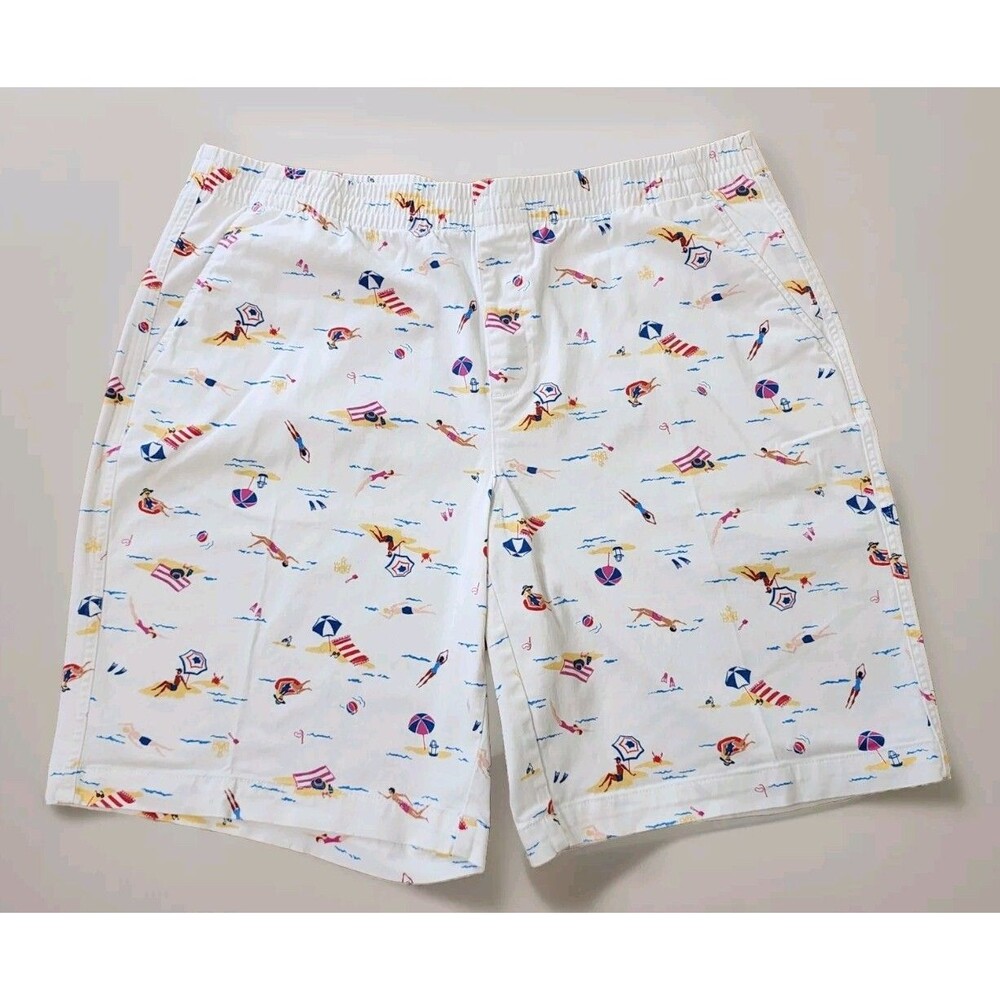 Lands' End Womens Sz 18 Bermuda Shorts Mid Rise Palm Tree Sail Boats Beach Print